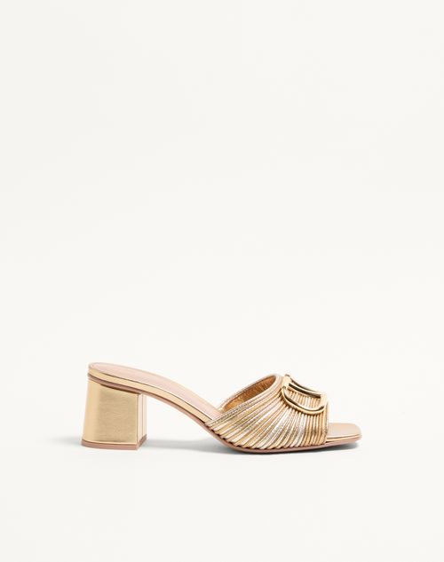 Valentino Garavani - Metallic Vlogo Signature Slide Sandal With Cornely Embroidery 60mm - Gold - Woman - Sandals